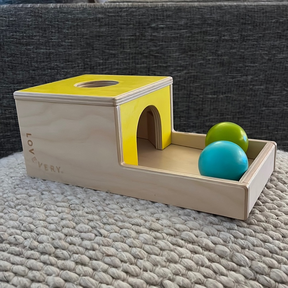 LOVEVERY ball drop with two wooden balls EUC wooden Montessori infant toddler